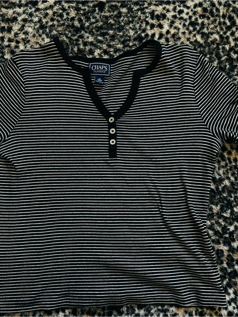 Chaps Black and White Striped Henley